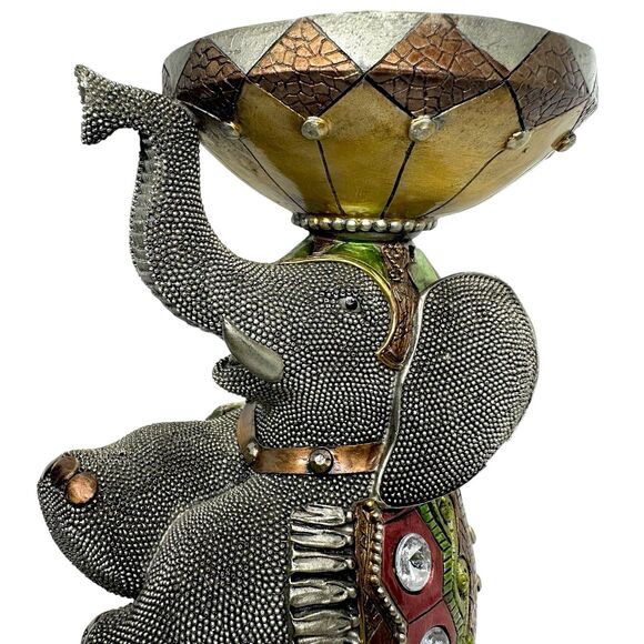 Decorative Jewel Embellished Resin Sitting Egyptian Elephant Candleholder 8" - Picture 14 of 16